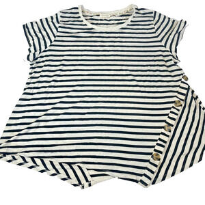 Retrology Striped Tunic Top Black Ivory Asymmetrical Hem 3X